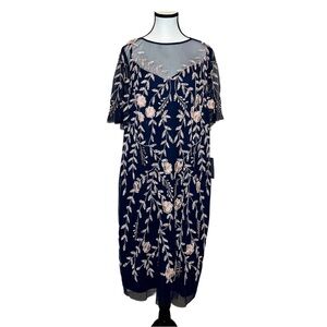 Adrianna Papell Flutter Sleeve Blue and Pink Midi Dress